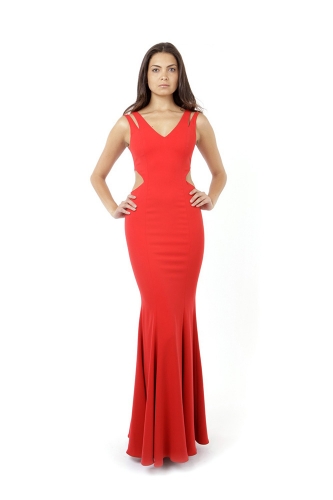 JAY GODFREY LAMBORN STRETCH CREPE GOWN WITH SIDE CUTOUTS