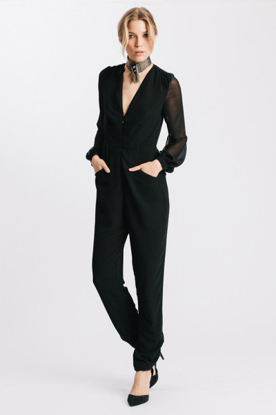 Karen Zambos, jumpsuit, tuxedo look